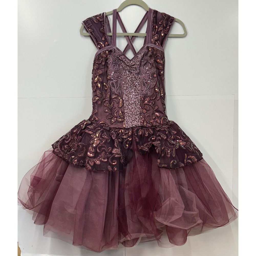 Weissman Plum Sequin Floral Dance Costume Dress Adult Medium 14667 Tulle Velvet